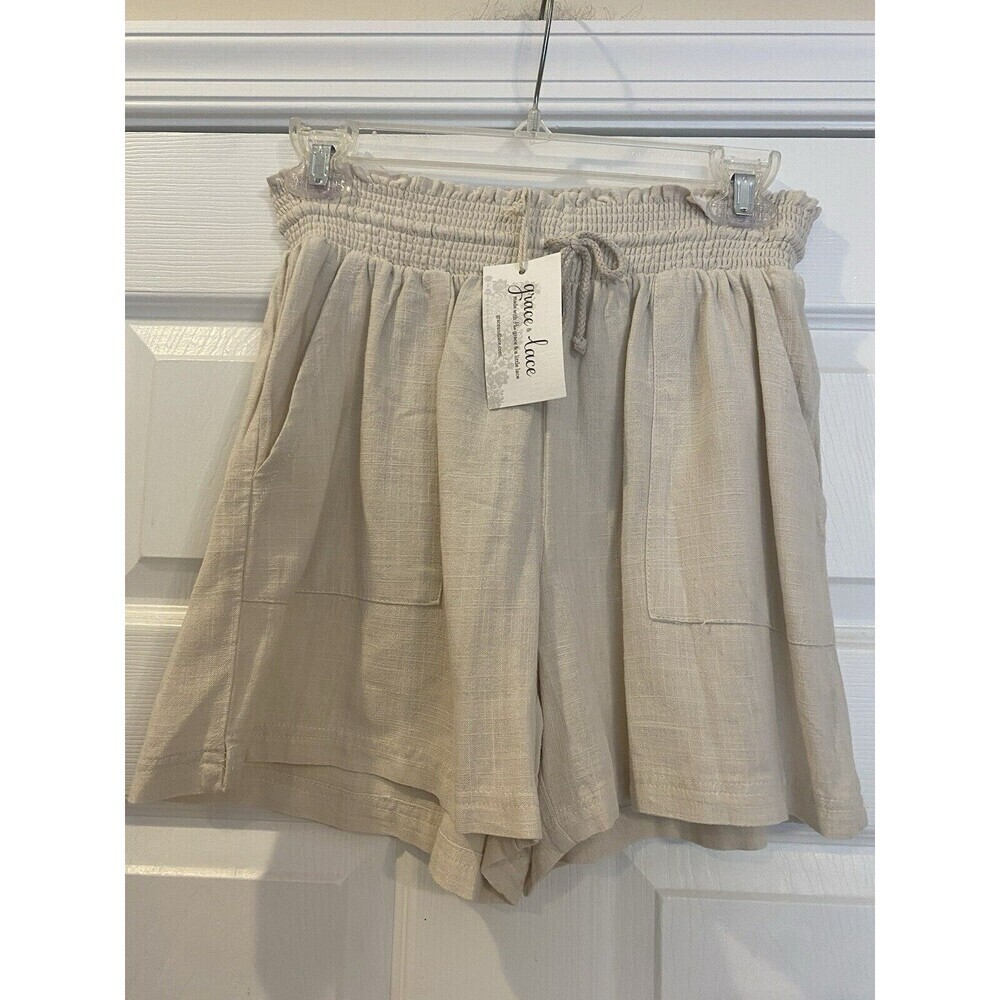 Grace & Lace Women’s Linen Blend Casual Lounge Shorts NWT Size M